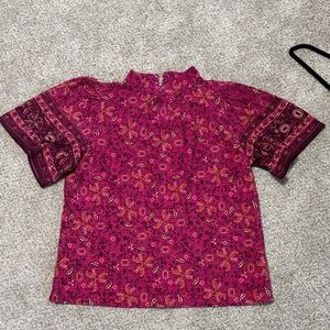 LOFT Pink and Purple Patterned Blouse with bell sleeves